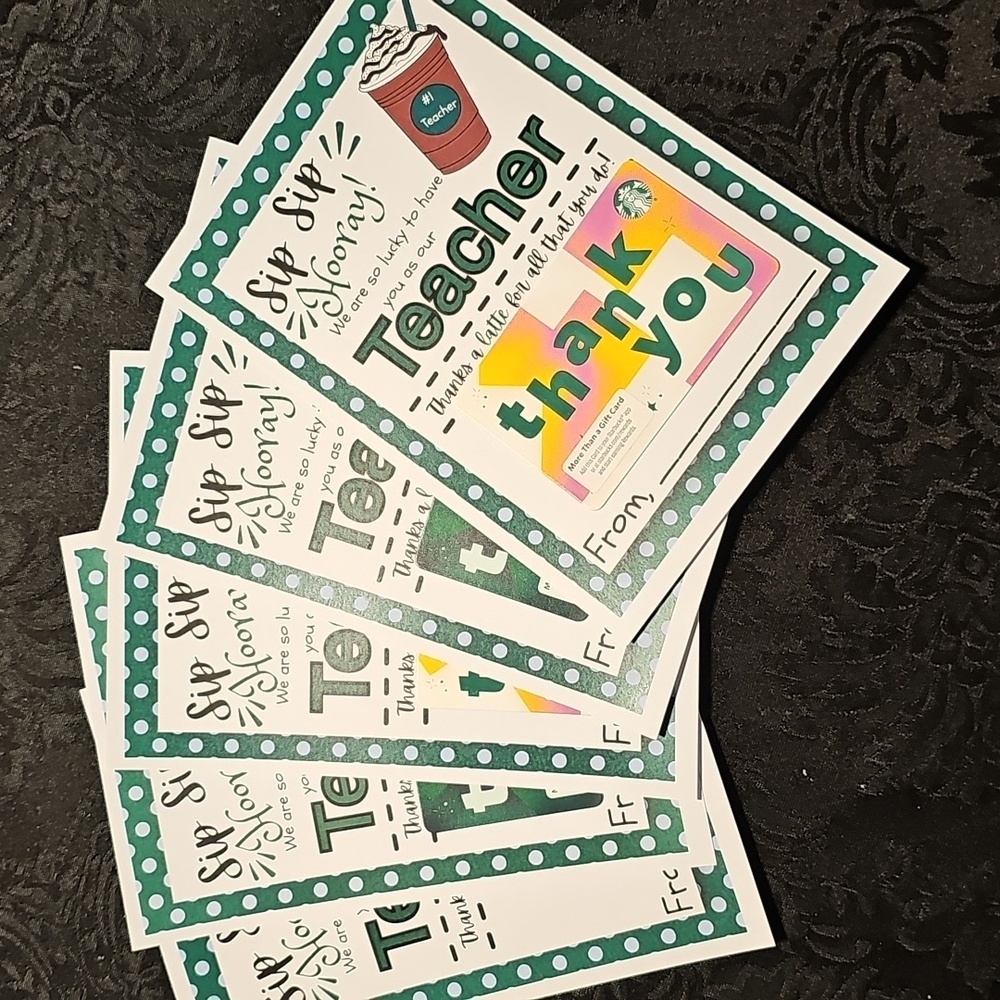 Green and White (Starbucks) Themed Teacher Appreciation Cards